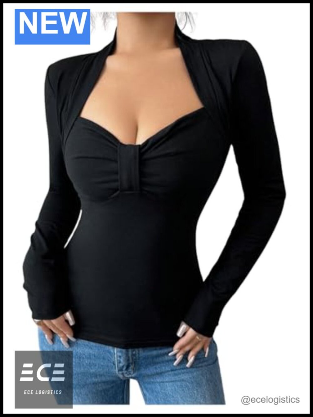 Long Sleeve Ruched Sweetheart Neck Slim Fit T-Shirt